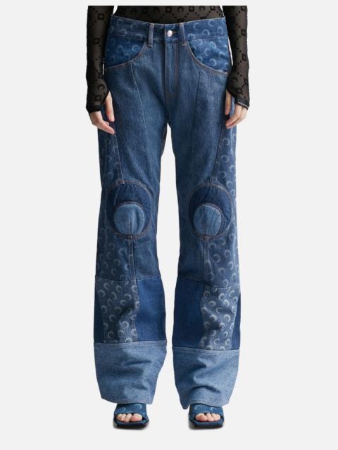 Marine Serre REGENERATED DENIM STRAIGHT LEG PANTS