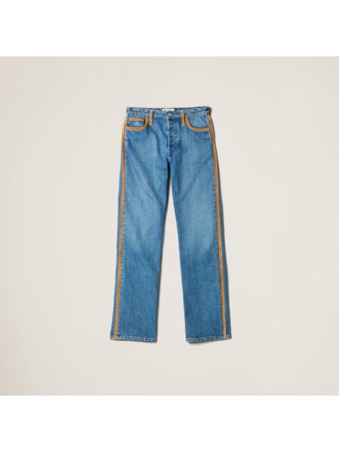 Miu Miu Miu Miu Denim and Leather Jeans Light Blue