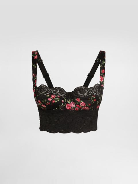 Dolce & Gabbana Small rose bouquets-print satin and lace balconette