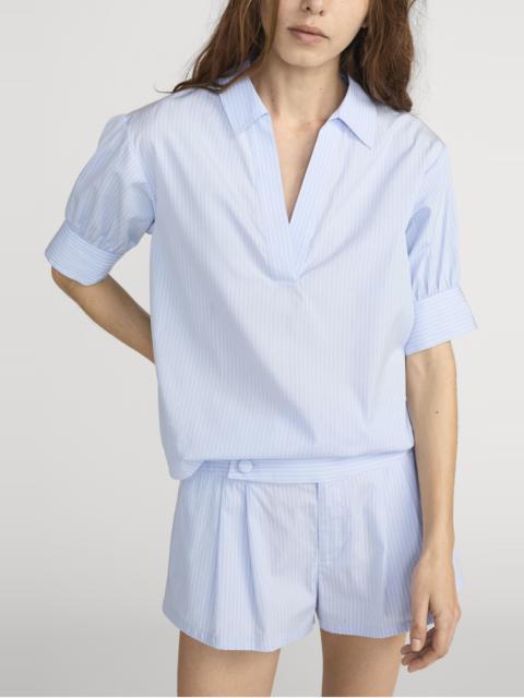 FRAME FRAME The Stripe V-Neck Popover Top in Venice Blue Multi at Nordstrom