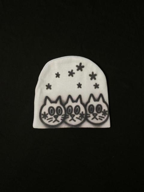 Other Designers Japanese Brand - Rare 3 Cats Graphic No Cuff Knit White Beanie Hats OS
