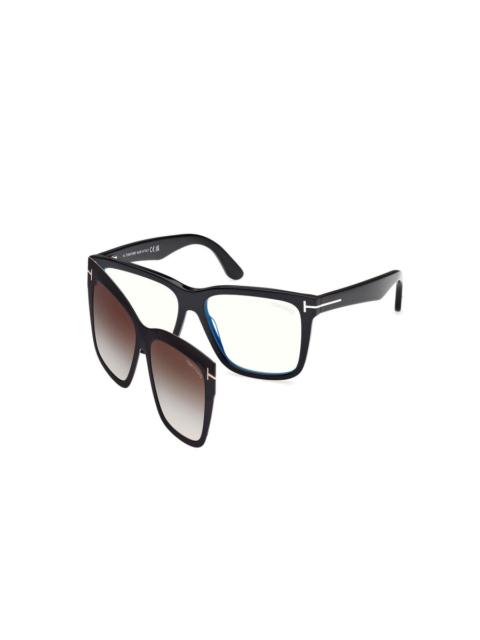 TOM FORD Tom Ford Blue Light Block with Gradient Smoke Clip On Square Men's Eyeglasses FT6069-B 001 54