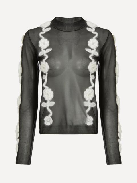 GANNI Black Flower Crochet Turtleneck Top
