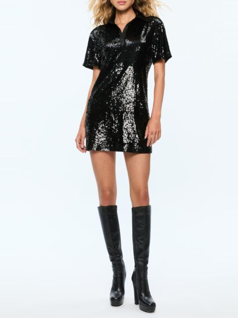 Alice + Olivia Alice + Olivia Treva Sequin Polo Minidress in Black at Nordstrom