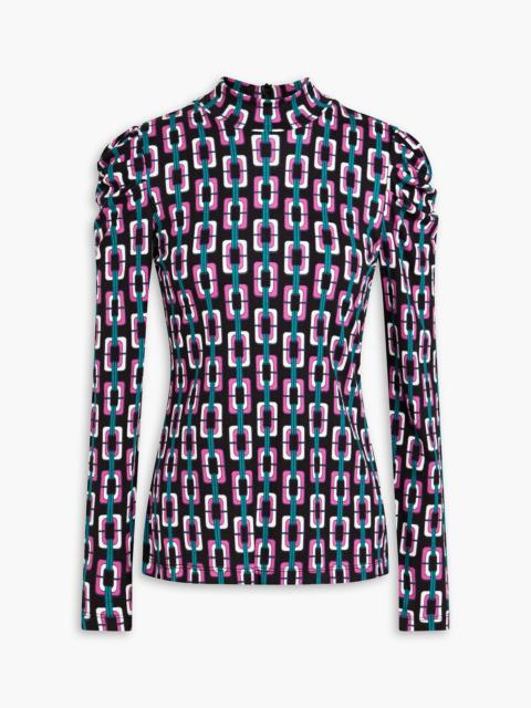 DIANE VON FURSTENBERG Doha ruched printed Lyocell and wool-blend jersey turtleneck top