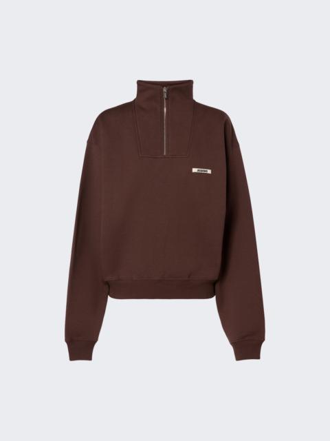 JACQUEMUS The Gros Grain Zipped Roll Neck Sweatshirt Dark Brown