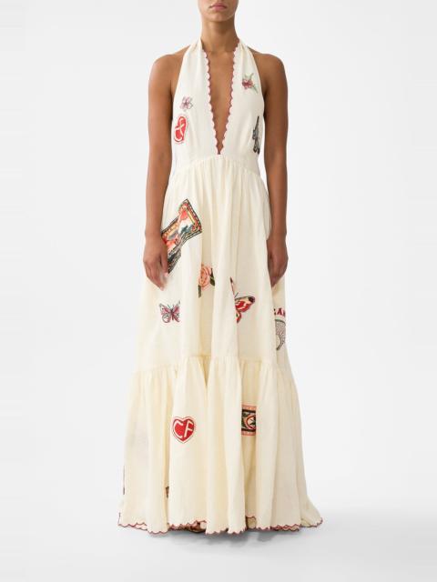 CAMILLA RUFFLE HEM HALTER DRESS