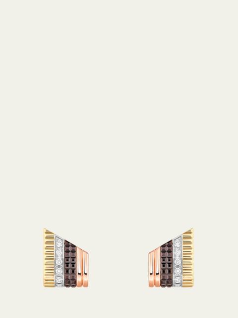Boucheron Quatre Classique 18K Tricolor Gold Stud Earrings with Brown PVD and Diamonds