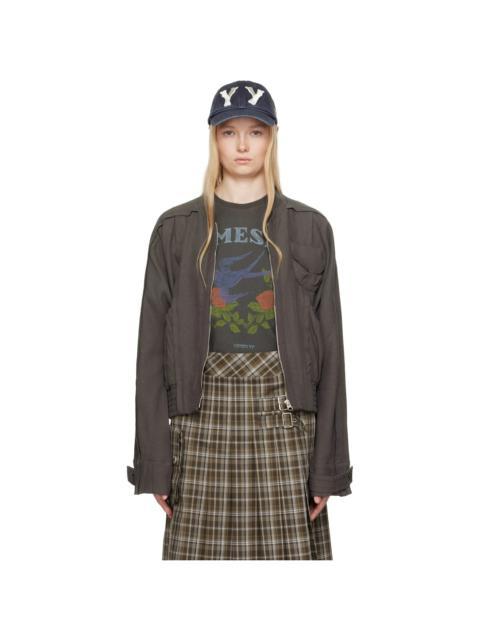 OPEN YY Gray Linen Paneled Bomber Jacket