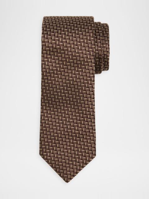 Brunello Cucinelli Men's Silk and Cotton Bicolor Basketweave Tie