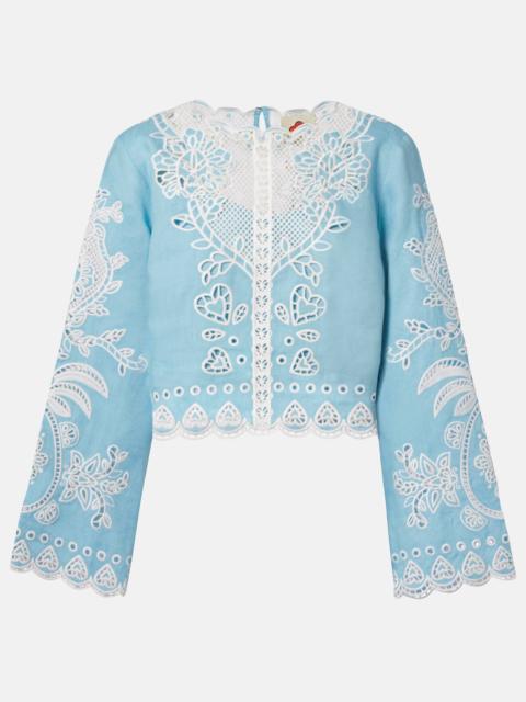 FARM RIO Embroidered linen top