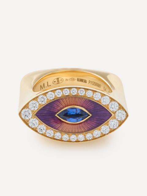 MARIE LICHTENBERG 18ct Gold Evil Eye Purple Diamond Signet Ring