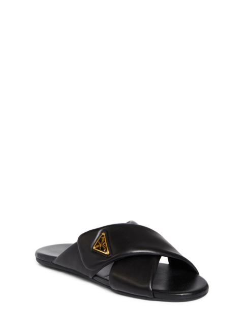 Prada Logo Crisscross Slide Sandal in Nero at Nordstrom