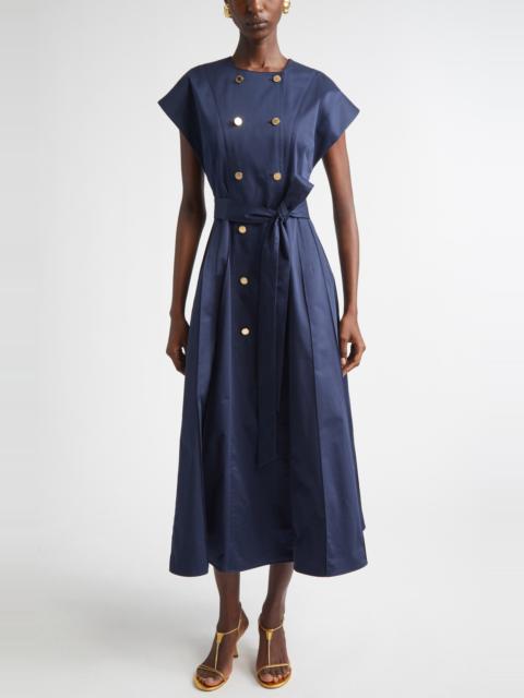 CAROLINA HERRERA Carolina Herrera Double Breasted Stretch Sateen Shirtdress in Midnight at Nordstrom