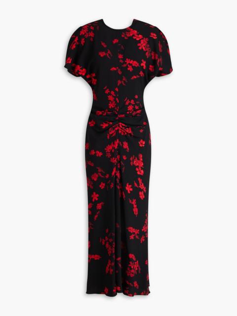 Victoria Beckham Gathered floral-print crepe midi dress