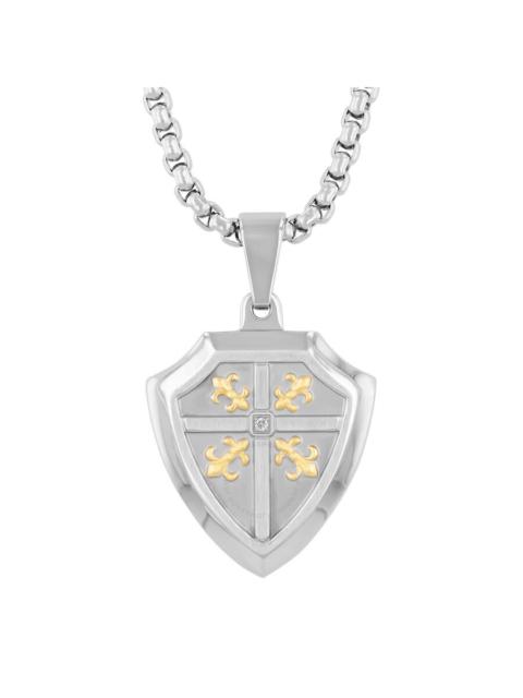 Other Designers Robert Alton Diamond Accent Stainless Steel Yellow Finish Shield Pendant
