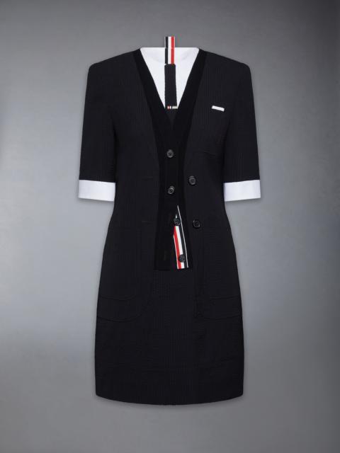 Thom Browne WOOL SEERSUCKER TROMPE L’ŒIL SACK MINI DRESS