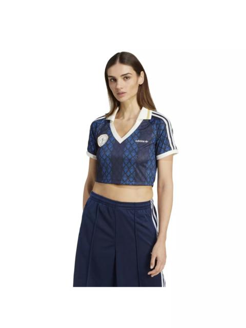 adidas Originals Women's Retro Sports Cricket-Inspired Cropped Jersey -Black/Blue