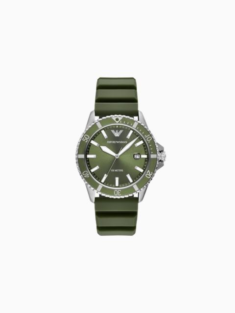 EMPORIO ARMANI WORLD EXPLORER THREE-HAND DATE GREEN SILICONE WATCH