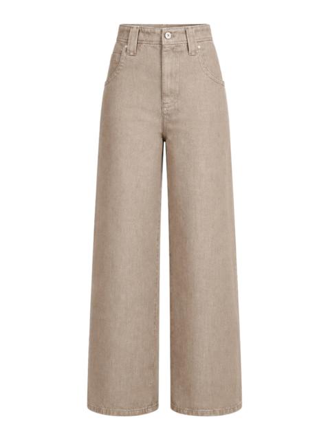 Brunello Cucinelli Brunello Cucinelli Women Beige Lamé Denim Baggy Trousers With Embellishment
