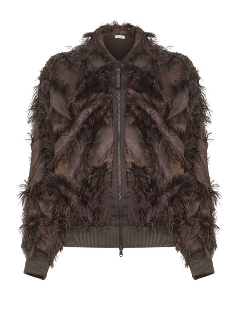 Brunello Cucinelli Brown Dracaena fil coupé Shiny Zipper Pull bomber jacket