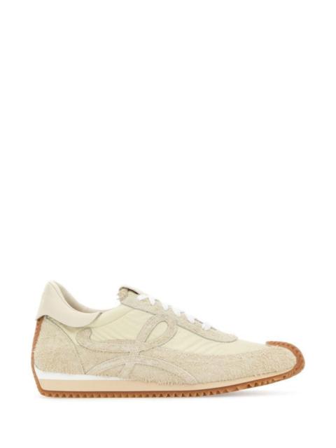 Loewe Loewe Man Ivory Suede And Nylon Flow Runner Sneakers