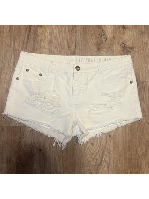 Other Designers Cotton On White Frayed Mid-Rise Denim Shorts