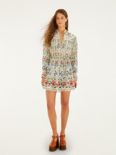 FARM RIO Off-White Stitched Garden Mini Dress