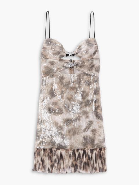 NENSI DOJAKA Leopard-print silk chiffon-paneled sequined tulle mini dress