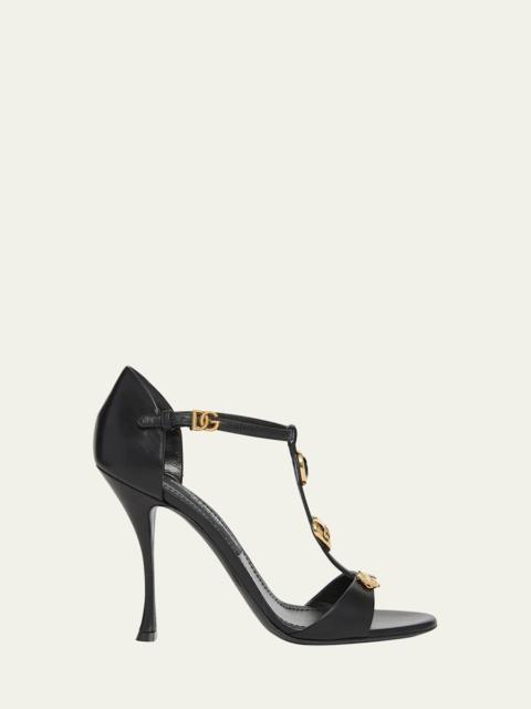 Dolce & Gabbana Stone Embellished Leather T-Strap Sandals
