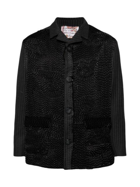 By Walid EMBROIDERED PINSTRIPED SHIRT JACKET