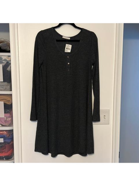 Other Designers Lush Charcoal Ribbed Henley Long Sleeve Dress