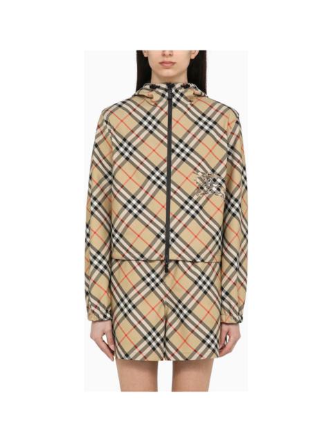 Reversible Sand-coloured Cropped Jacket With Check Pattern