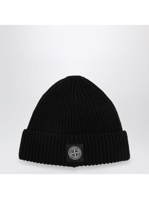Stone Island Stone Island Compass Patch Beanie In Black Wool Men