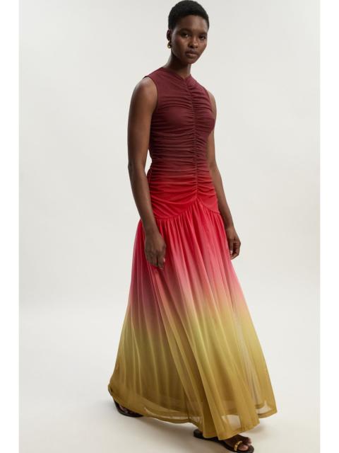 KAREN MILLEN Ombre Rouched Jersey Sleeveless Mesh Maxi Dress