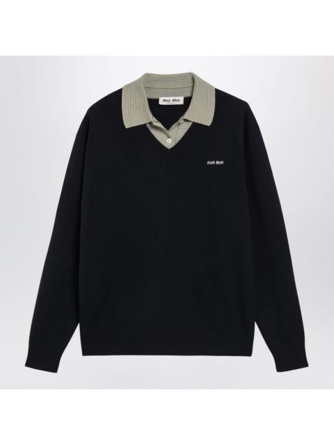 Miu Miu Miu Miu Blue Wool And Cashmere Sweater With Collar Women