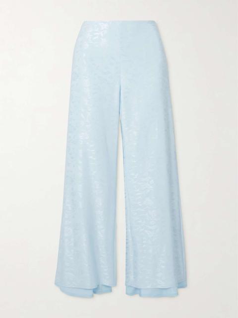 Cropped floral-jacquard flared pants Light blue