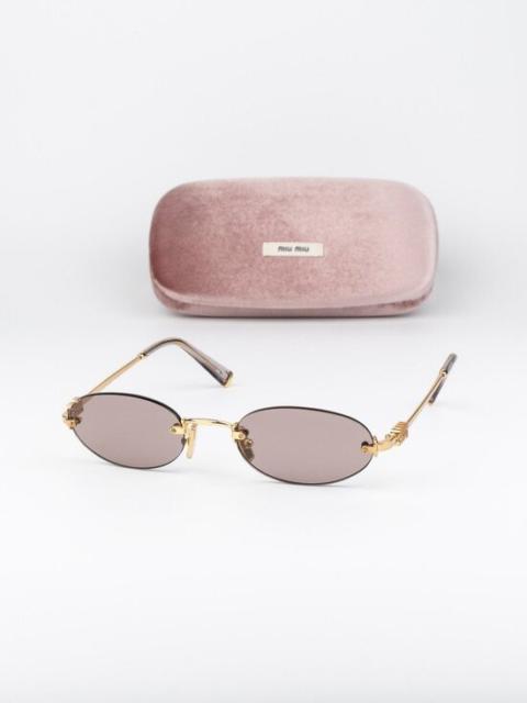 Miu Miu Women’s Sunglasses Gold Purple Brown Oval Frames MUA54S 5AK20I NEW Miu Miu MUA54S Sunglasses 5AK20I Gold - eye-oo.com main image 2