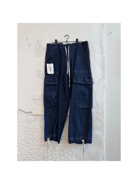 Greg Lauren Greg Lauren SAMPLE Blue Washed Denim Wide Leg Cargo Pants