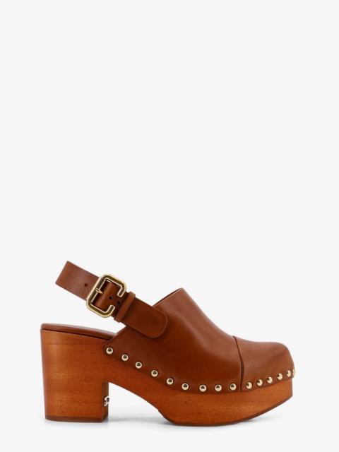 Chloé Chloe' Leather And Wood Jeanette Sabot
