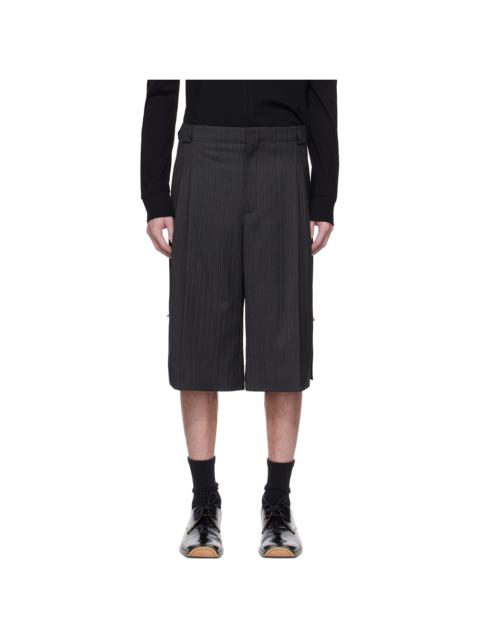 Gray Pinstripe Pierced Tailored Shorts