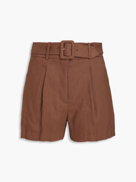 VERONICA BEARD Piper belted linen-blend twill shorts