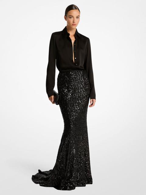 MICHAEL KORS COLLECTION Sequin Embroidered Stretch Fishtail Skirt