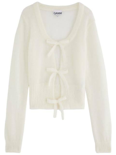 Ganni Tie-front Mohair-blend Cardigan