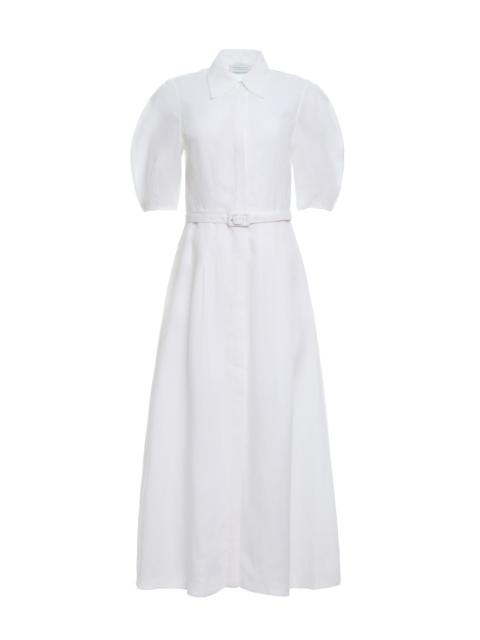 GABRIELA HEARST Maude Pleated Midi Shirtdress in White Aloe Linen