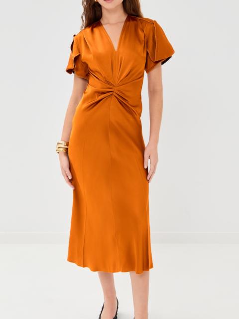 Victoria Beckham Gathered V Neck Midi Dress