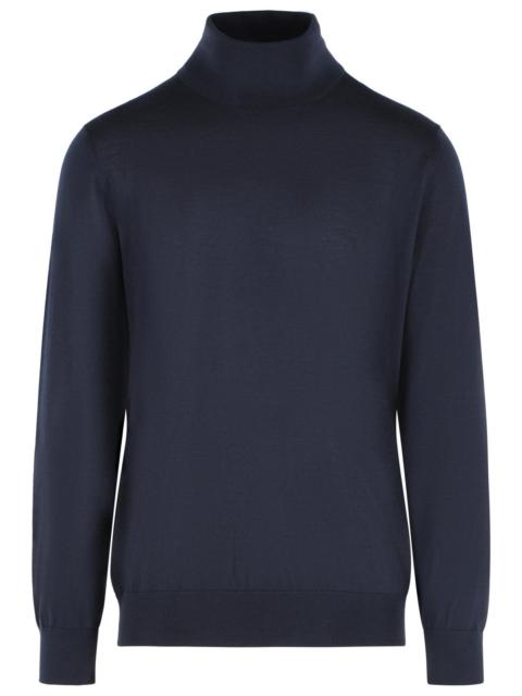 ZEGNA Zegna Navy Blue Cashmere and Silk Turtleneck Sweater