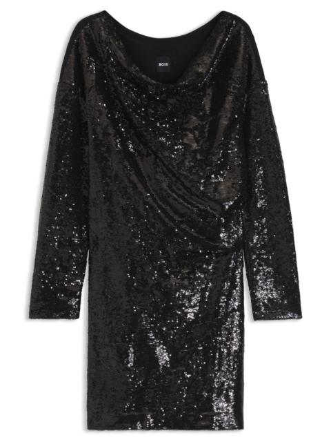 BOSS SEQUIN DRESS WITH DRAPED NECKLINE