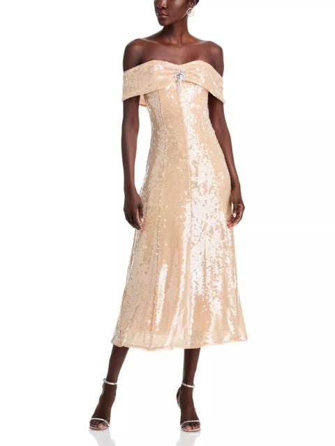 self-portrait Gold Sequin Off-the-Shoulder Dress - Exclusive