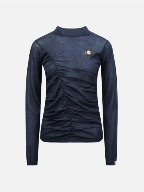 EVISU Ruched Front High Neck Knit Top